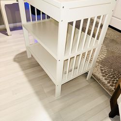 White Changing Table With Side Hanging Diaper Organizer