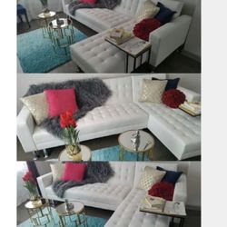 FREE DELIVERY ** BEAUTIFUL WHITE LEATHER SLEEPER SECTIONAL SOFA NEW IN BOX (TAKE YOURS TODAY !!)