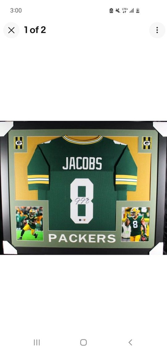 Greenbay Packers Josh Jacobs Autographed Framed Jersey