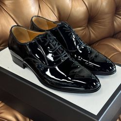 Gucci Worsh Patent Leather Derby Dress Black Made in Italy Shoes Oxfords SZ 6.00