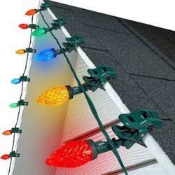 C9 LED Christmas Lights Outdoor, 99 Feet 150 LED C9 String Lights with 150 Spring Clips, Waterproof Connectable Christmas Tree Lights for Outside Roof