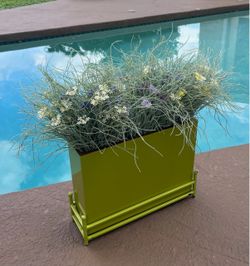 TOYO Vintage Designer Green Metal Rectangular Planter with Stand