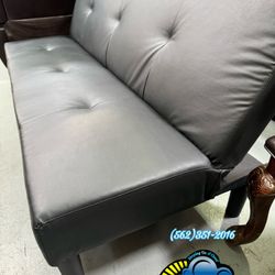 Black Futon Couch Sofa New Bonito Nuevo Faux Leather 