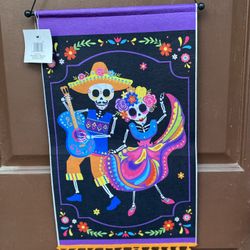Dia De Los Muertos Sugar Skull Fabric Hanging Flags.