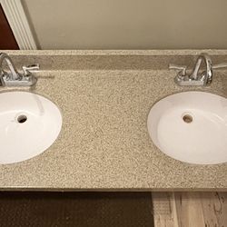 Double sink Vanity Complete With Chrome Faucets 