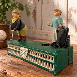 Vintage 1970s Birdie Putt Cast Iron Mechanical Golf Bank Taiwan Golfer Caddy