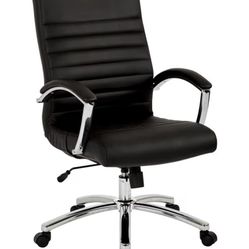 Office Star FL Series Executive Faux Leather Adjustable Office Chair with Built-in Lumbar Support, Mid-Back, Black