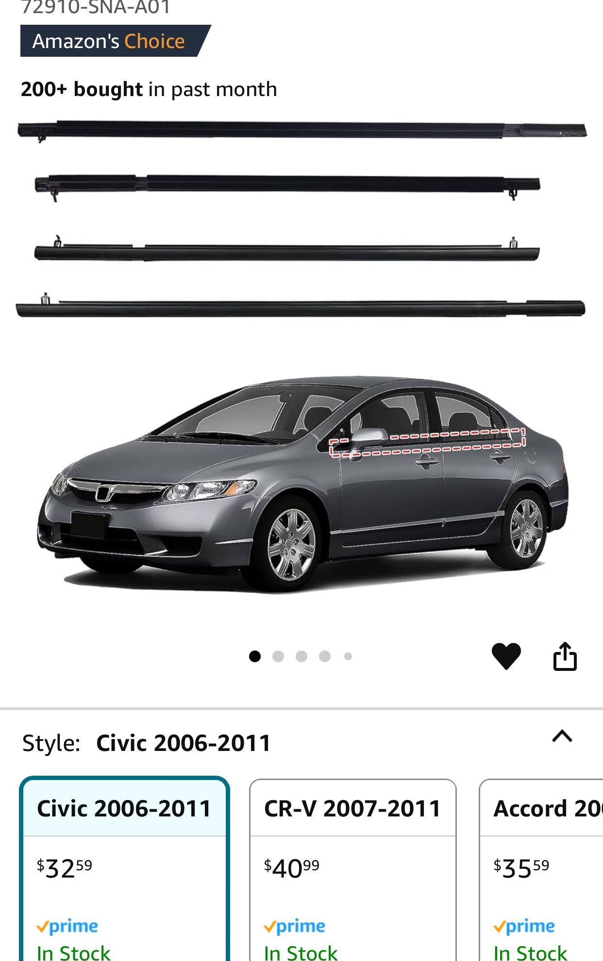 Car Window Weather Stripping Molding Trim Belt,Compatible with Honda Civic 2006-2011