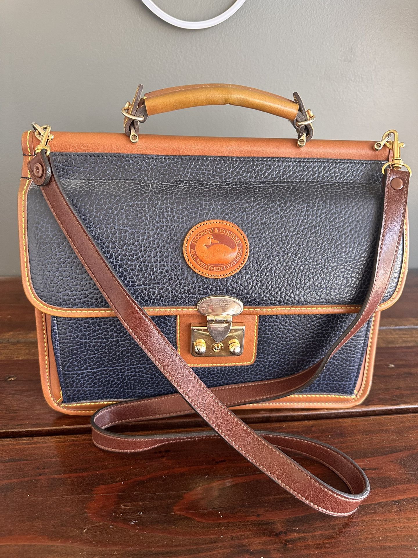 Vintage Blue Leather Dooney And Bourke Briefcase Messenger Bag 