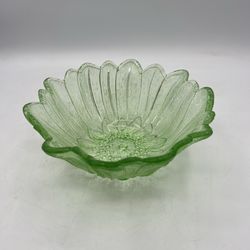 Vintage Lily Pons Indiana Green Glass Flower Bowl, Uranium Vaseline Depression