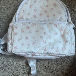 White With Pink Flowers Backpack 
