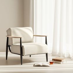 Homy Casa Molica Accent Chair 28" Upholstered Armchair with Solid Wood Arms in Oak (Local PickUp)