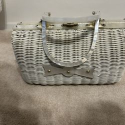 Vintage Encore White Faux Straw Wicker Purse