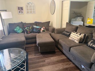 Brown Fabric Sectional Sofa with Ottoman