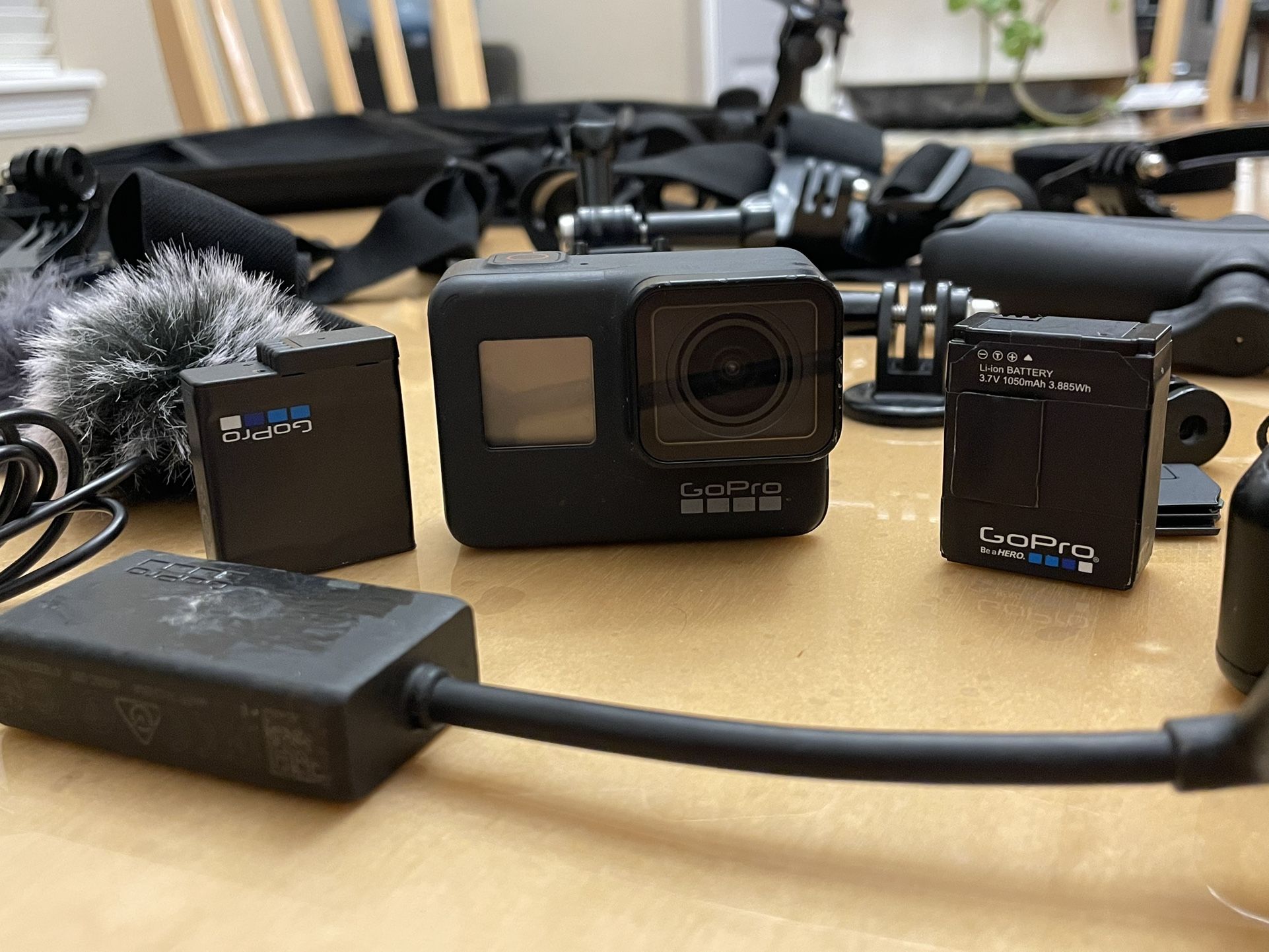 GoPro Hero 7 Black Bundle W/ Microphone, 2 Batteries, Adapter, Mouts & More!