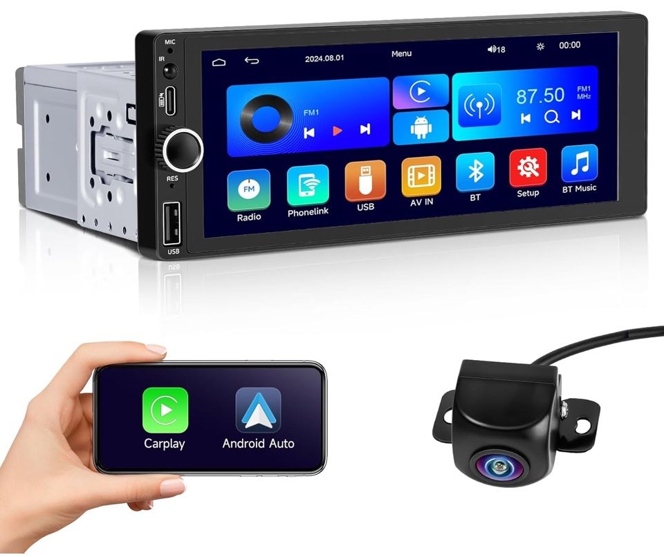 Lussovox Single Din Car Stereo with Wireless Apple CarPlay & Android Auto, 7 Inch Touchscreen Car R