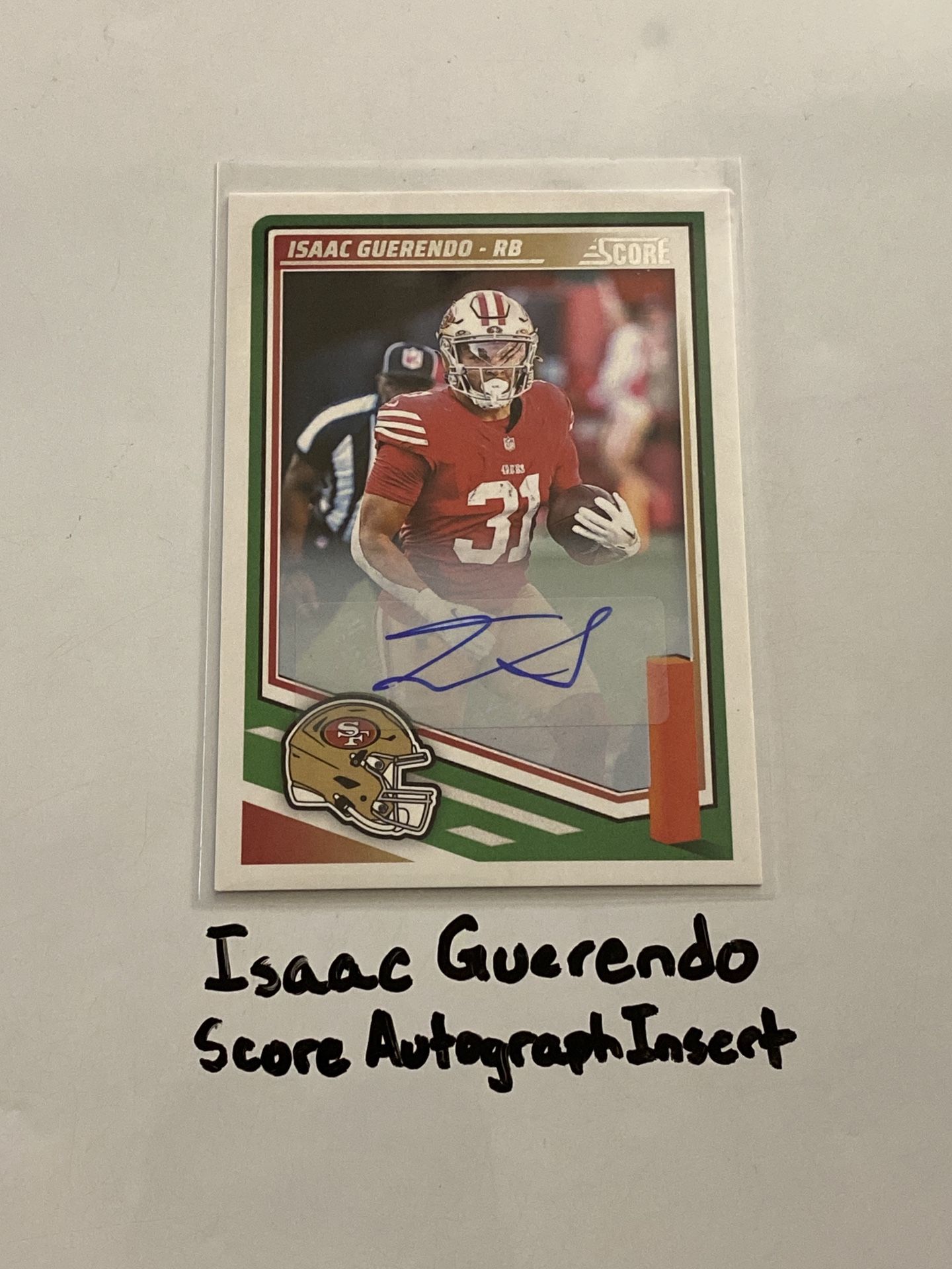Isaac Guerendo San Francisco 49ers RB Score Short Print Autograph Insert Card.