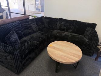 Black Ribbed Fabric Sectional Sofa