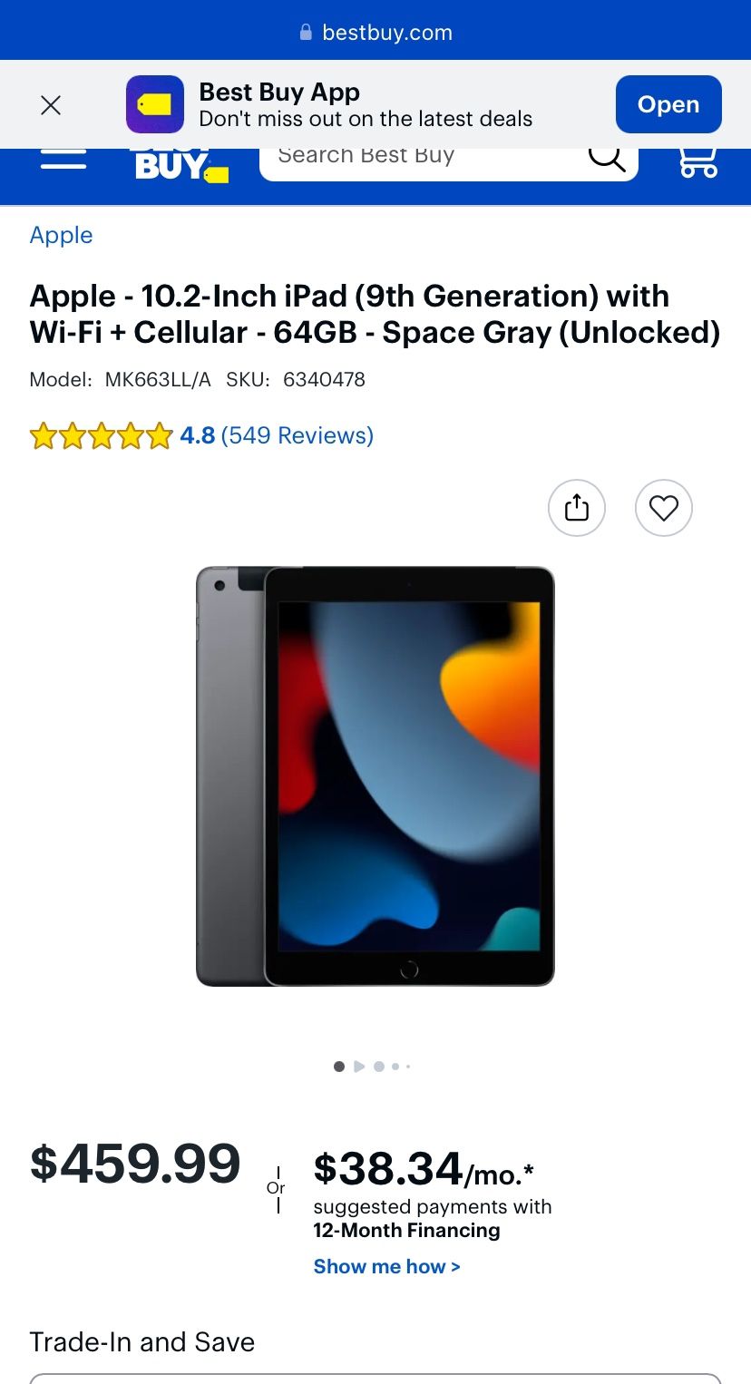 Apple - 10.2-Inch iPad (9th Generation) with Wi-Fi + Cellular - 64GB - Space Gray (Unlocked)