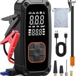 Tire Inflator Portable Air Compressor with Jump Starter 