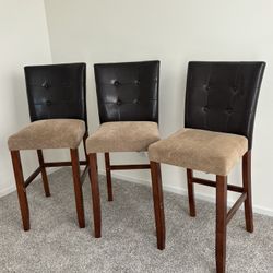 Set Of Three Wooden Bar Stools 