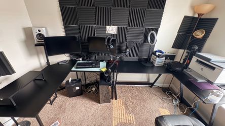 2 Black L-Shaped Desks – Can Be Combined into a Large U-Shaped Workstation