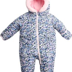 KENSIE GIRL Baby Girls Quilted Polar Fleece Pram Snowsuit Coveralls Size 6/9 Months 
