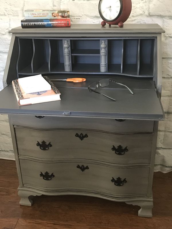 Vintage Secretary Desk Solid Wood With Dovetail Drawers