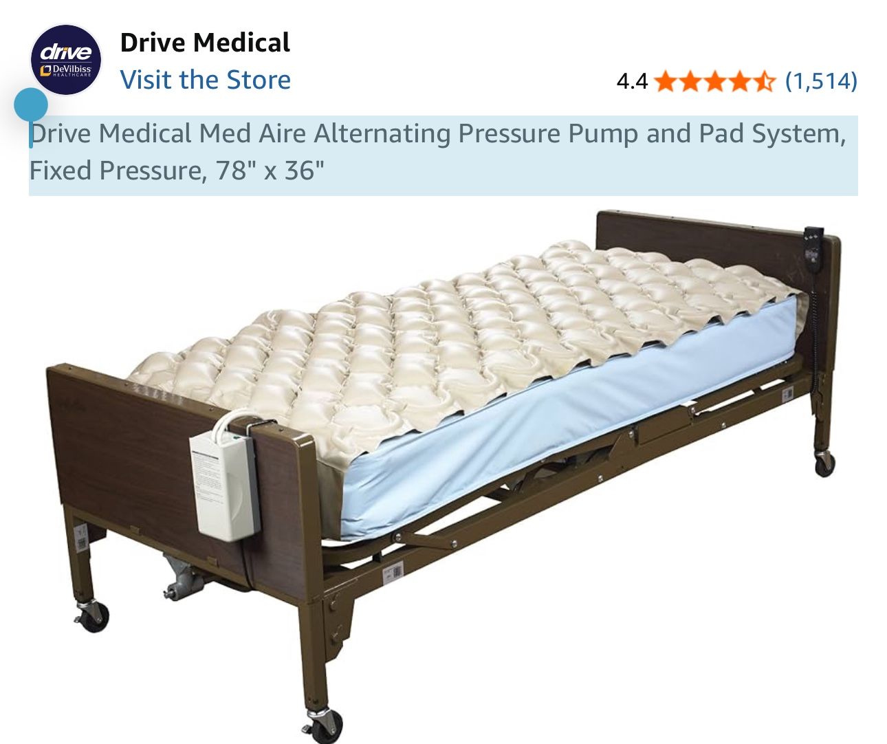 Drive Medical Med Aire Alternating Pressure Pump and Pad System, Fixed Pressure, 78" x 36"