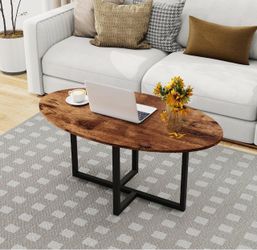 Oval Coffee Table for Living Room, Center Table Tea Table with Metal Frame for Living Room Home Office, Small Space, Easy Assembly, Black+Brown