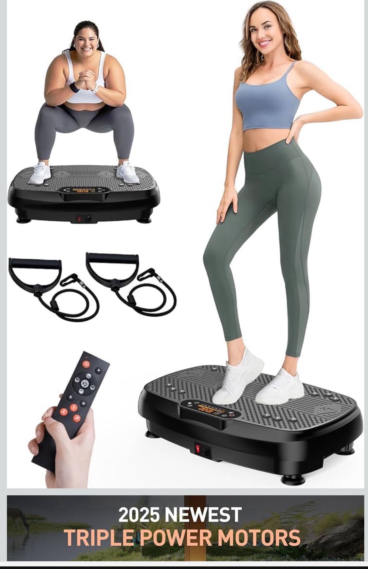 Brandnew Vibration Plate Exercise Machine, 2025 Newest Triple Motors Vibrating Equipment for Weight Loss and Lymphatic Drainage, Full Body Workout wit