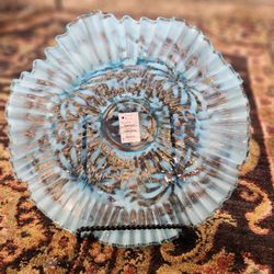 Gorgeous Vintage Aqua Blue Fenton Ruffled Bowl ~ Perfect Condition 