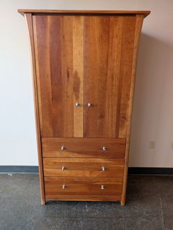 Wood Castle Company Mid-Century Modern Style Solid Wood Armoire Wardrobe with Storage Drawers