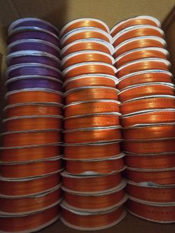 100 Satin Ribbon Rolls - Orange and Purple