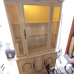Vintage Lighted China Cabinet - French Provincial Style - Great Condition!
