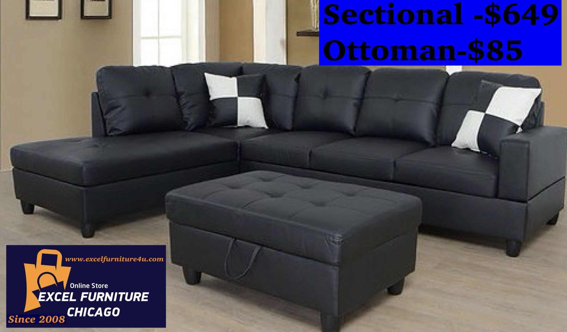 Brand New Black Sectional Sofa Couch 