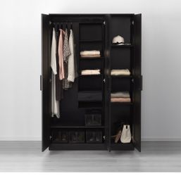 BRIMNES Wardrobe with 3 doors, black, 46x19 3/4x74 3/4