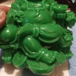 Happy  Laugh Green Buddha On Dragon Chair