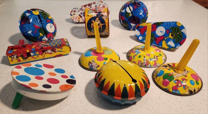 Collection Of 9 Vintage Tin Noise Makers 
