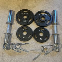 2” Golds, Gym, Olympic Bar Bells 20”. Includes 2 Sets, Barbell Clamps And 30 Lbs  Weights.