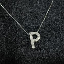 Sterling Silver Diamond P Necklace 