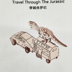 Brand New Sealed DIY Wooden Book Nook "Travel Through The Jurassic" LED Lite Kit. This image shows a DIY wooden book nook kit themed around "Travel Th