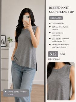 Gray ribbed knit sleeveless top