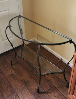 Vintage Demi-Lune Entryway Hallway Console Table - Solid Iron & Heavy Glass 45 in Long