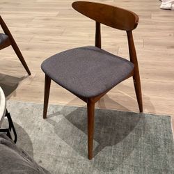 Mid-Century Style Wooden Dining Chairs w/ Gray Upholstered Seat