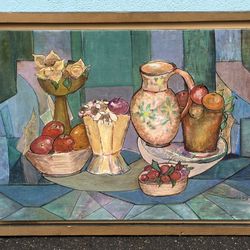 Vintage still life oil painting on board