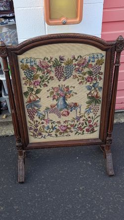 Victorian Needlepoint Fire Screen