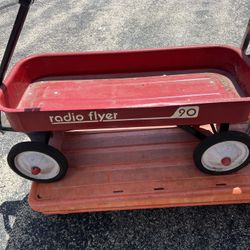 Antique/ Vintage: Vintage Radio Flyer 90 Red Pull Wagon Plastic Wheels Toy Child's Coaster Project