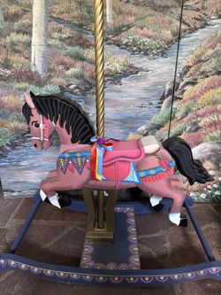 🎠 Hand-Carved Carousel Rocking Horse – Beautiful Kids Decor / Ride-On