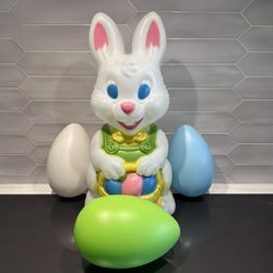 Vintage General Foam Co light up Easter bunny blow mold w/ 3 vintage blow mold eggs.   Easter bunny is approx 19” tall x 9” across the bottom 